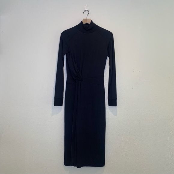 NWT rag & bone Black Draped Shaw Long Sleeve Turtleneck Midi Dress XS - Picture 2 of 11